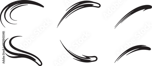 Black Solid Water Spiral Silhouettes Set of Six on White Background