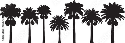 Black Solid Young Pine Sapling Silhouettes Set of Six