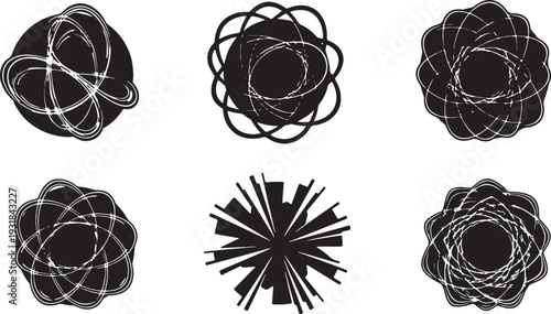 Black Solid Yo-Yo Creative Light Silhouettes Set of Six on White Background