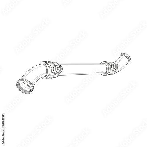 A drawing of a metal pipe with fittings on both ends