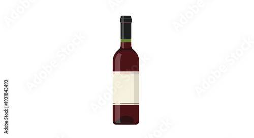 A clean illustration presents a single dark red wine bottle with a blank rectangular label and a dark green cap, standing vertically.
