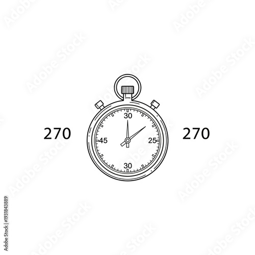 A detailed drawing of a stopwatch on a white background