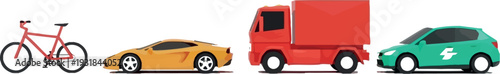 Various forms of transportation including a bicycle a sports car a truck and sedan