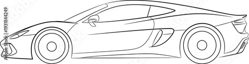 Outline drawing of a sleek modern sports car side profile for coloring pages