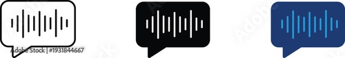 Voice message icon with audio waveform in a speech bubble. Digital communication illustration for sound recording, podcasting, voice recognition, instant messaging, and audio transcription services.