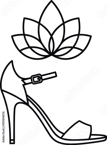 Elegant line art icon combining a high heel shoe with a stylized lotus flower