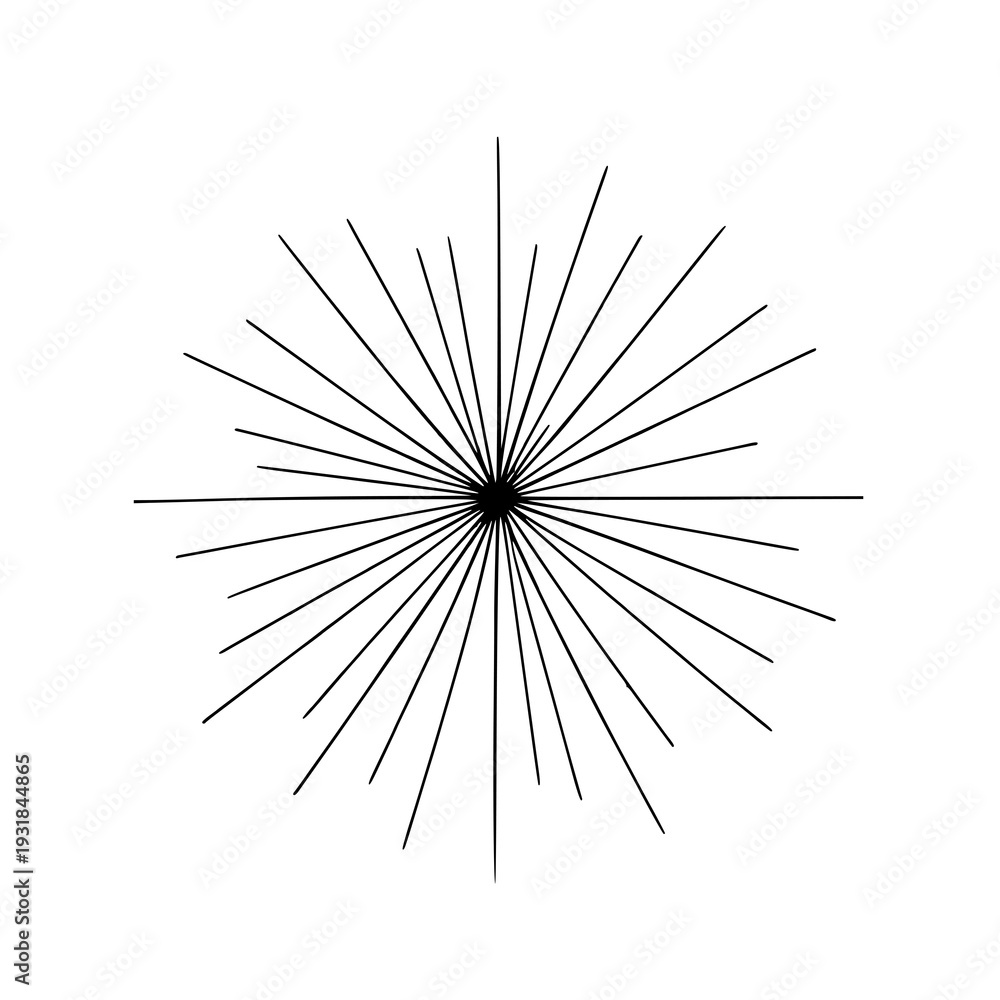 Fototapeta premium Continuous line art starburst on white: black monochrome spiral, symmetrical left/right, minimal decorative illustration for modern graphic designs