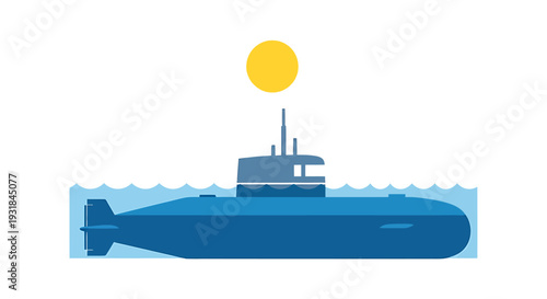 Blue Submarine Illustration Underwater Naval Vessel. Vector Illustrations. EPS Editable