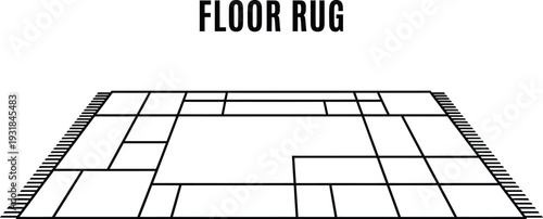 Black and white line art icon showing an overhead perspective of a rectangular floor rug