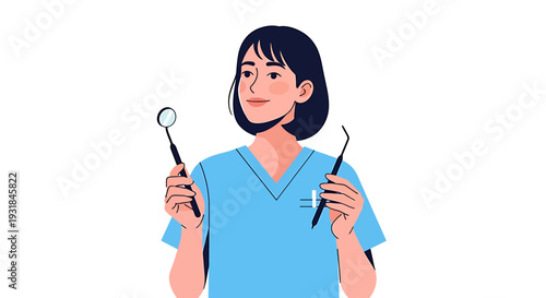Dentist Cartoon Character Holding Dental Tools. Vector Illustrations. EPS Editable