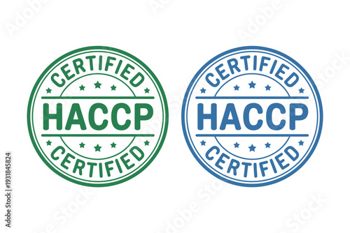 HACCP certified stamps in green and blue colors for food safety