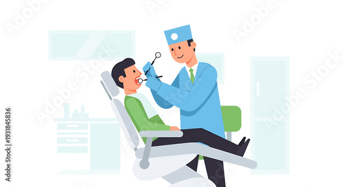 Dentist Examining Patient in Dental Chair 1. Vector Illustrations. EPS Editable