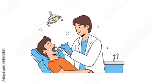 Dentist Examining Patient in Dental Chair 2. Vector Illustrations. EPS Editable