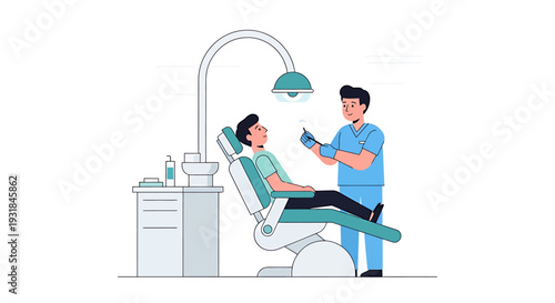 Dentist Examining Patient in Dental Office. Vector Illustrations. EPS Editable