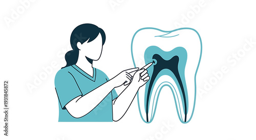 Dentist Examining Tooth with Dental Instrument Illustration. Vector Illustrations. EPS Editable