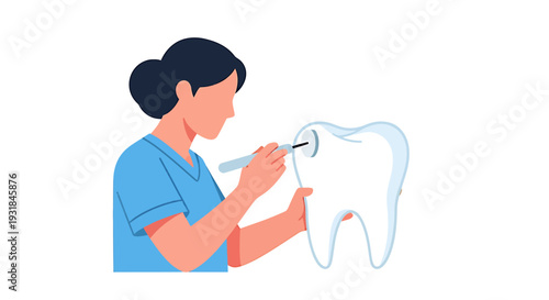 Dentist Examining Tooth with Dental Instrument. Vector Illustrations. EPS Editable
