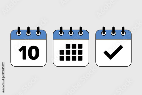 Calendar icons with different symbols on white and blue pages