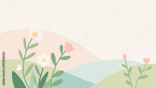 Nordic-style, simple illustrations evoking spring. The breath of spring. The image of fresh greenery.