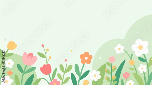 Nordic-style, simple illustrations evoking spring. The breath of spring. The image of fresh greenery.