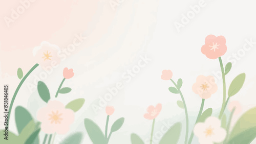 Nordic-style, simple illustrations evoking spring. The breath of spring. The image of fresh greenery.