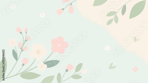 Nordic-style, simple illustrations evoking spring. The breath of spring. The image of fresh greenery.
