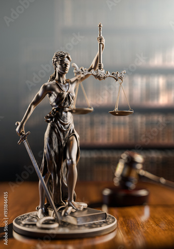 Photos Legal Concept: Themis is the goddess of justice and the judge's gavel hammer as