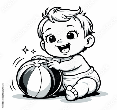 Baby playing with a  bouncy ball