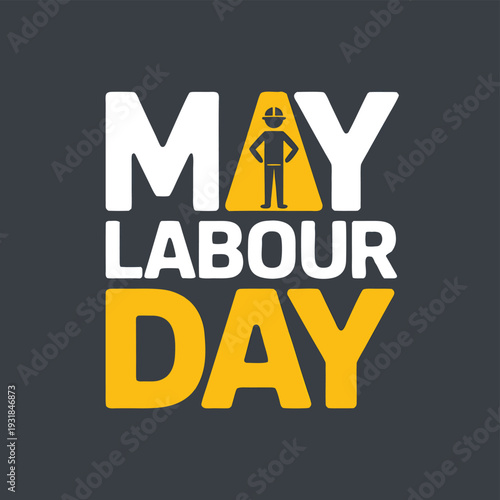 May day labour day graphic with a worker silhouette in a helmet
