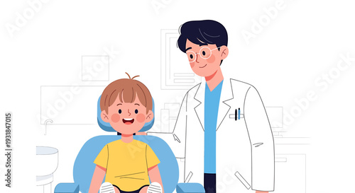 Dentist Examining Young Patient in Clinic. Vector Illustrations. EPS Editable