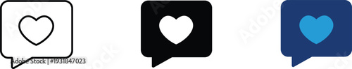 Speech bubble with heart icon showing social appreciation and digital love. Communication illustration for romantic messages, customer favorites, charity donations, and social media engagement.