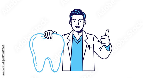 Dentist Holding Tooth Giving Thumbs Up. Vector Illustrations. EPS Editable