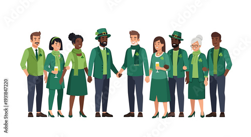 Diverse Group of People Standing Together 2. Vector Illustrations. EPS Editable