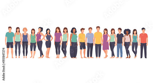 Diverse Group of People Standing Together. Vector Illustrations. EPS Editable