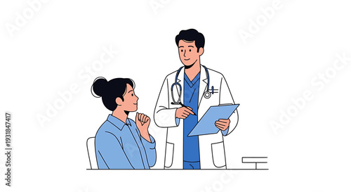 Doctor Consulting with Female Patient. Vector Illustrations. EPS Editable