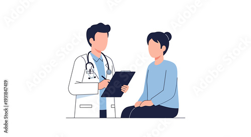 Doctor consulting with female patient in a medical office for health checkup. Vector Illustrations. EPS Editable