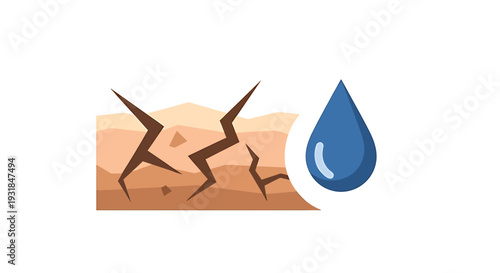 Dry Cracked Skin Texture with Water Droplet Hydration Concept. Vector Illustrations. EPS Editable
