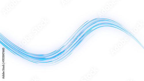 Futuristic blue neon laser lines flow along urban road light effect. Glowing speed motion trails, energy waves wind, and swirling lines abstract high-speed