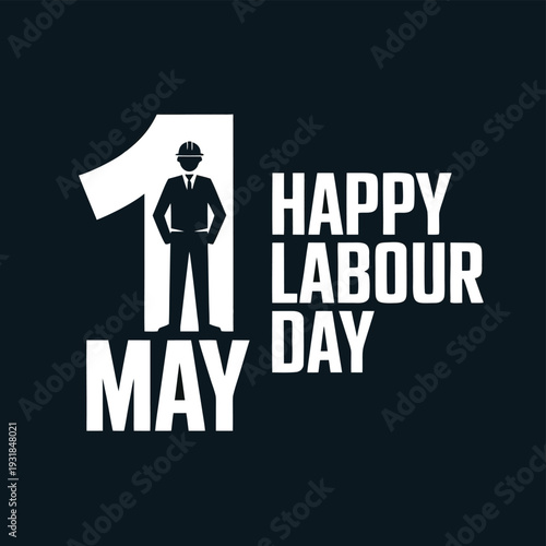 Celebrating may day a worker stands before a large number one