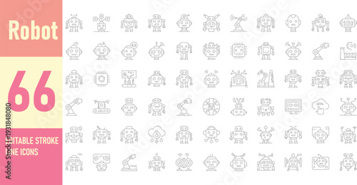 Robot and Humanoid Technology icon set. Editable line icons. Vector illustration.