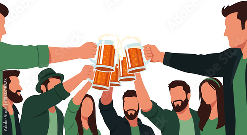 Group of People Toasting with Beer. Vector Illustrations. EPS Editable