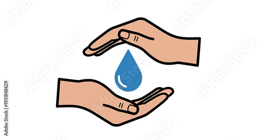 Hands Holding Blue Water Droplet Illustration 1. Vector Illustrations. EPS Editable