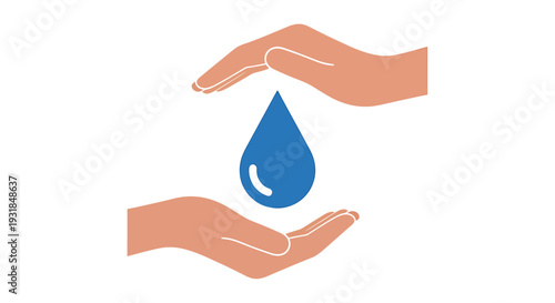 Hands Holding Blue Water Droplet Illustration. Vector Illustrations. EPS Editable