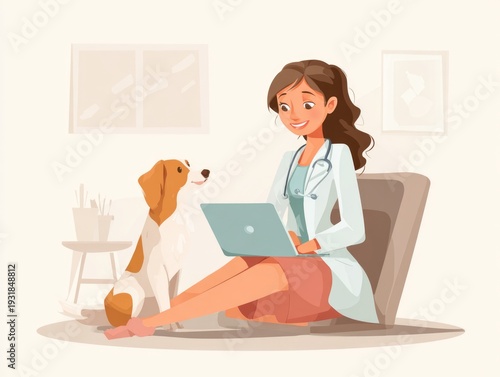 Happy woman portrait and veterinarian with dog for animal checkup, visit or healthcare. ai generated