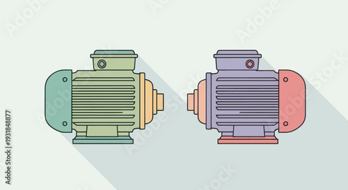 Two flat electric motor icons with long shadows