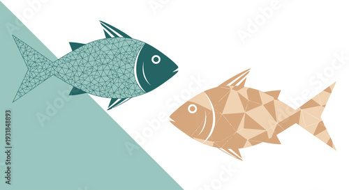 Geometric low poly fish illustration on abstract split background