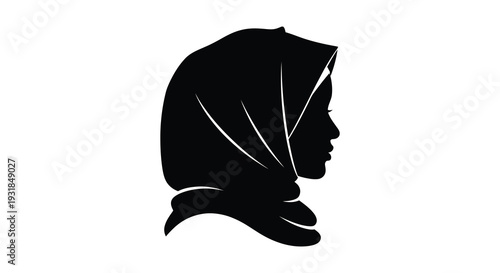 A striking black silhouette depicts a woman in traditional islamic attire showcasing a graceful profile silhouette high quality professional detailed modern