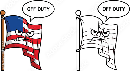 Angry American Flag Cartoon Saying Off Duty US Patriotism Illustration