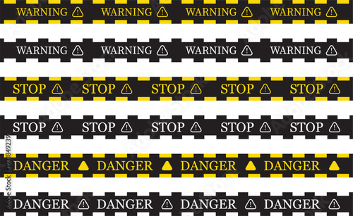 Minimalist warning ribbon icons, safety boundary and restricted area symbols, professional web design and emergency service illustration.