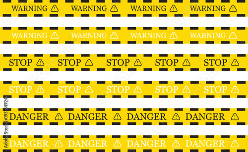 Minimalist warning ribbon icons, safety boundary and restricted area symbols, professional web design and emergency service illustration.