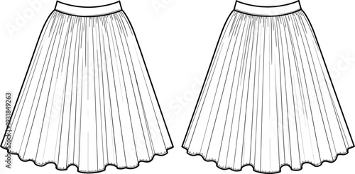 Black and white of two pleated skirts fashion clothing pleats